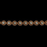 Vintage Rose Gold Floral Beaded Trimming with Rhinestone Centers - 0.375"