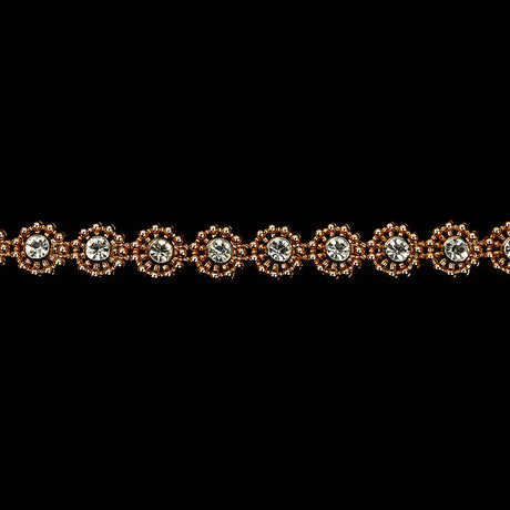 Vintage Rose Gold Floral Beaded Trimming with Rhinestone Centers - 0.375"