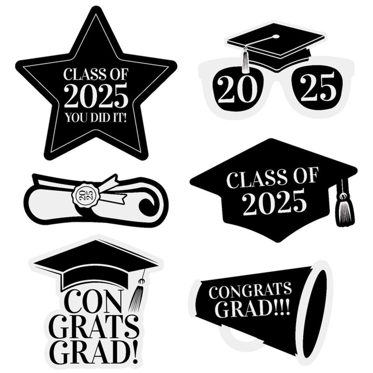 2025 Graduation Cardboard Photo Props 6 Pc Large 4.25 to 12.75 Inch