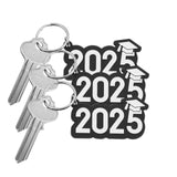 2 1/4" 2025 Graduation Black & White Rubber Keychains 12 Pc.