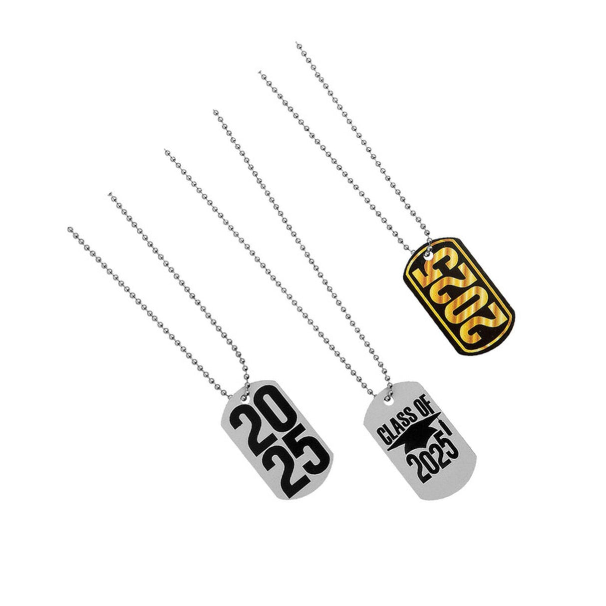 24" 2025 Graduation Metal Dog Tag Necklaces 12 Pc.