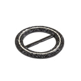 Vintage Black Classical Swirls Round Slider with Faceted Silver Band - 2.375" x 2.375"