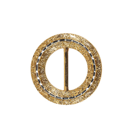 Vintage Gold Classical Swirls Round Slider with Faceted Silver Band - 2" x 2"