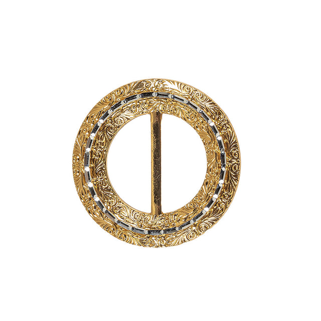Vintage Gold Classical Swirls Round Slider with Faceted Silver Band - 2" x 2"