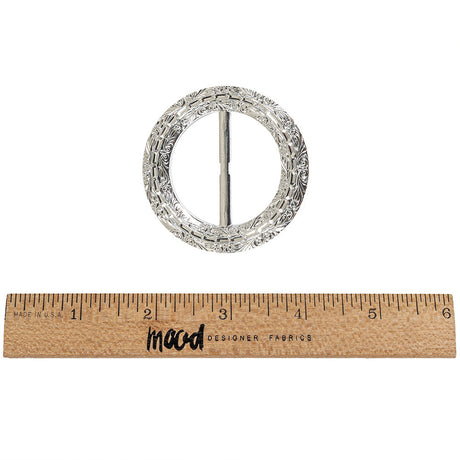 Vintage Silver Classical Swirls Round Slider with Faceted Silver Band - 2.375" x 2.375"