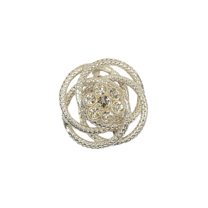 Vintage Crystal Rhinestone Floral Centered Open Framework Shank Back Button - 32L/20mm