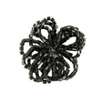 Vintage Jet Black Seed Beaded Flower Decoration with Black Faux Pearl Center - 1.25" x 1.25"