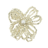 Vintage Silver Lined Seed Beaded Flower Decoration with Faux Pearl Center - 1.25" x 1.25"