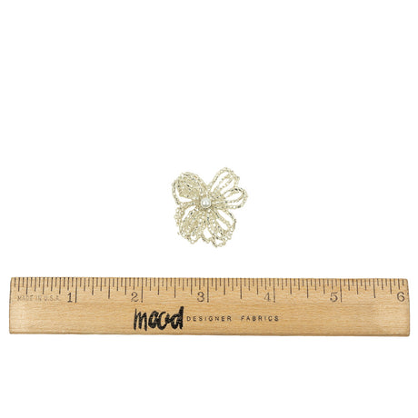 Vintage Silver Lined Seed Beaded Flower Decoration with Faux Pearl Center - 1.25" x 1.25"