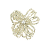 Vintage Silver Lined Seed Beaded Flower Decoration with Faux Pearl Center - 1.25" x 1.25"