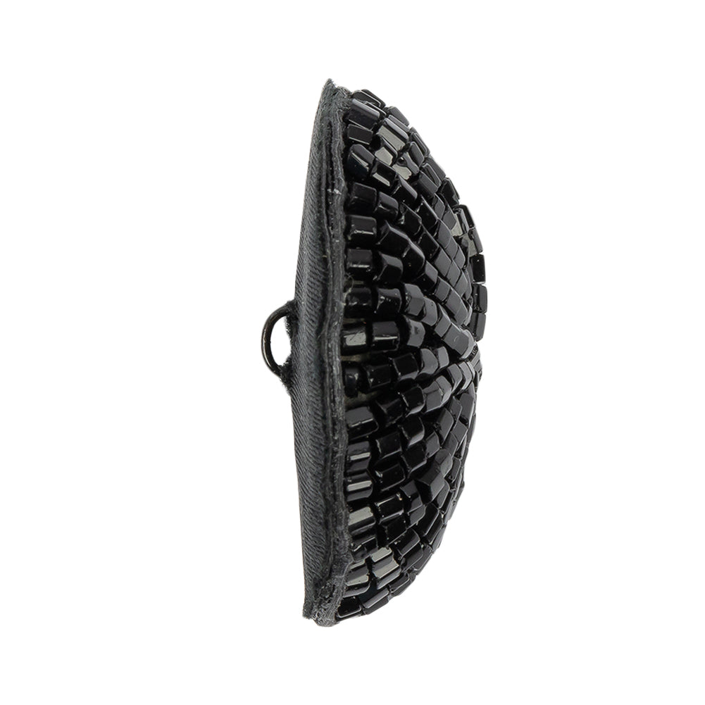 Vintage Black Chop Beaded Dome Shaped Shank Back Button - 52L/33mm
