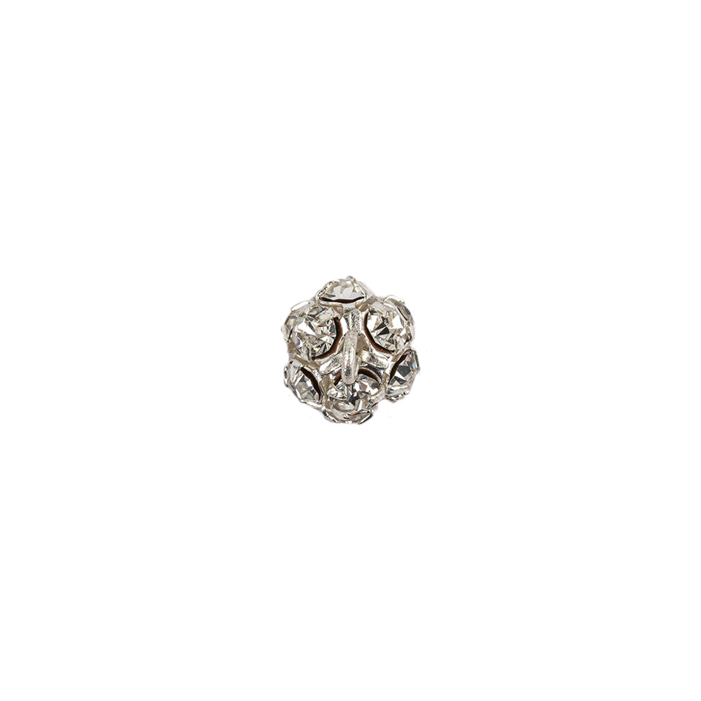 Vintage Swarovski Crystal Rhinestones and Silver Metal Shank Back Ball Button - 13L/8mm