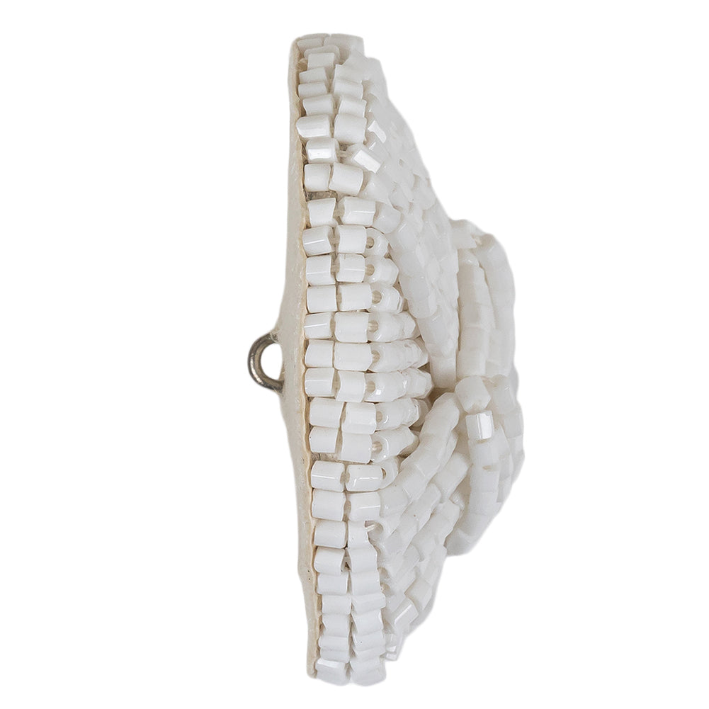Vintage White Cross Seed Beaded Shank Back Button - 66L/42mm