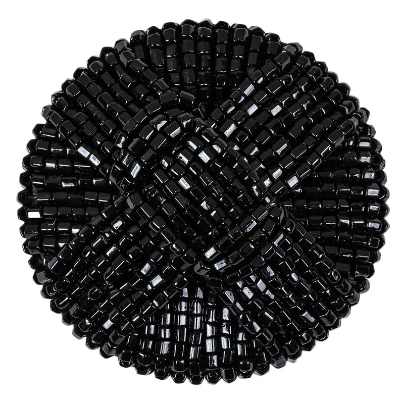 Vintage Black Cross Seed Beaded Shank Back Button - 66L/42mm