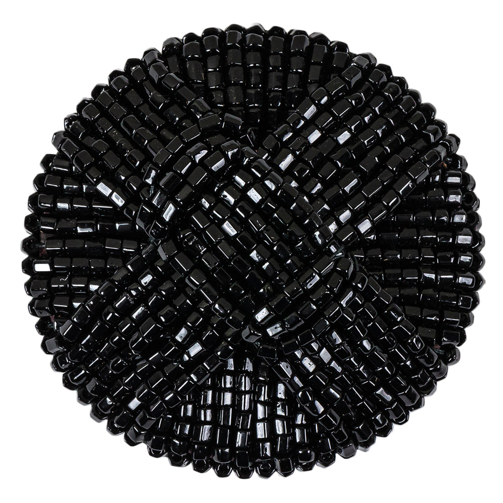 Vintage Black Cross Seed Beaded Shank Back Button - 66L/42mm