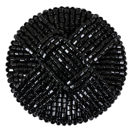 Vintage Black Cross Seed Beaded Shank Back Button - 66L/42mm