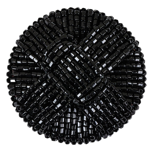 Vintage Black Cross Seed Beaded Shank Back Button - 66L/42mm