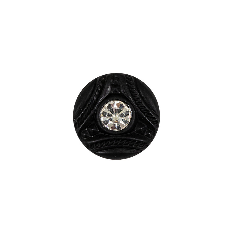 Vintage Matte Black Shank Back Glass Button with Rhinestone Core - 22L/14mm