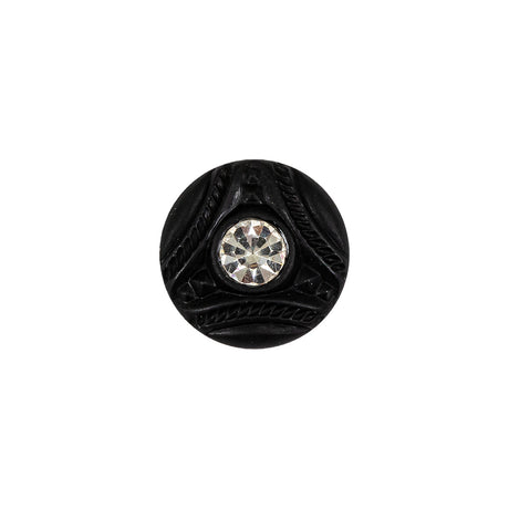 Vintage Matte Black Shank Back Glass Button with Rhinestone Core - 22L/14mm