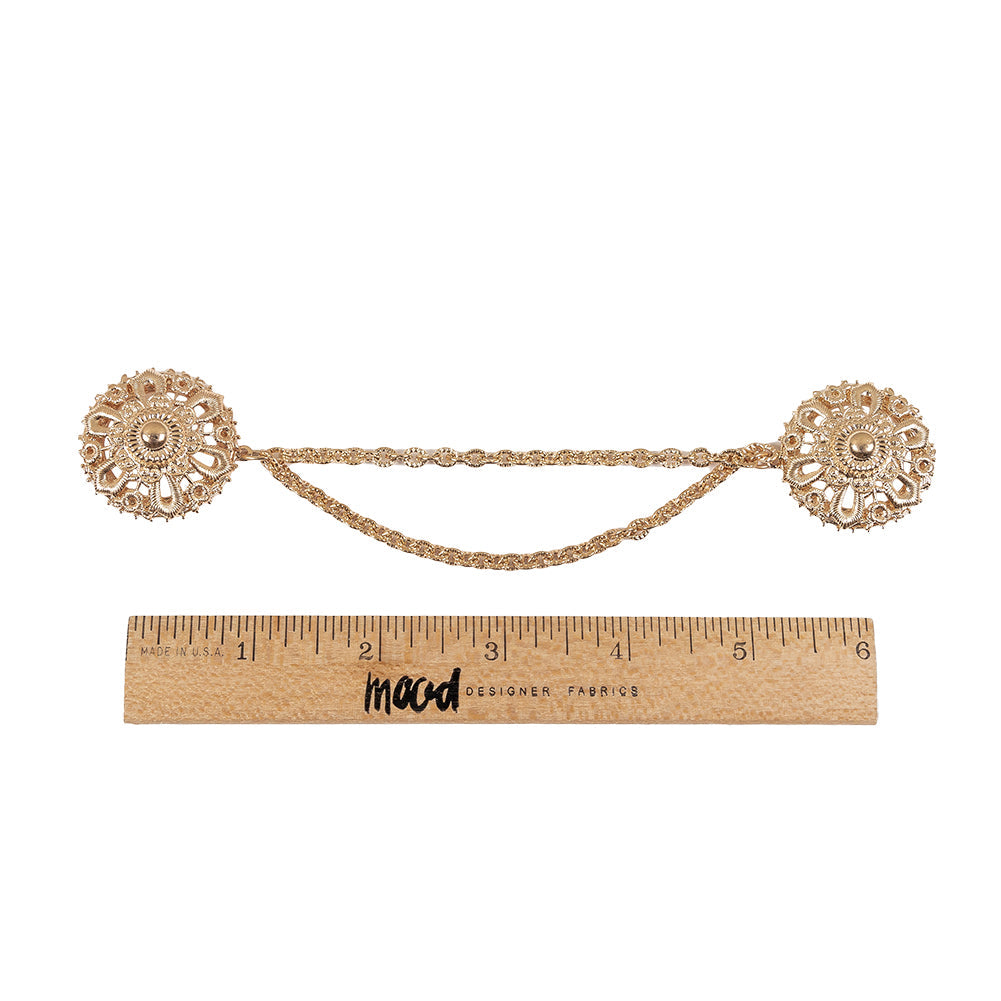 Vintage Gold Metal Dress Ornament with Two Joining Chains - 2.75" X 5.5"