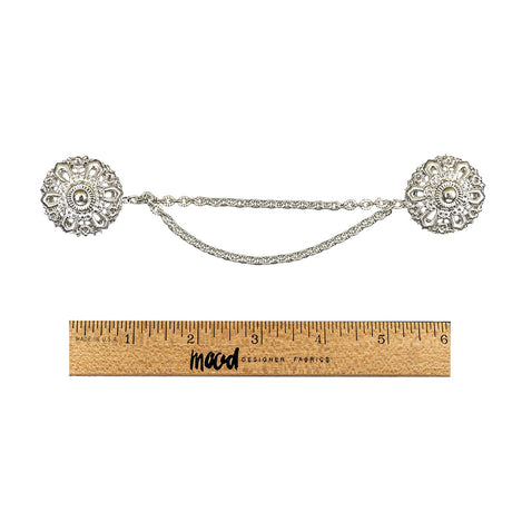 Vintage Silver Metal Dress Ornament with Two Joining Chains - 2.75" X 5.5"