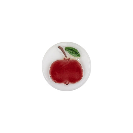 Vintage White and Red Apple Painted Shank Back Glass Button - 22L/14mm