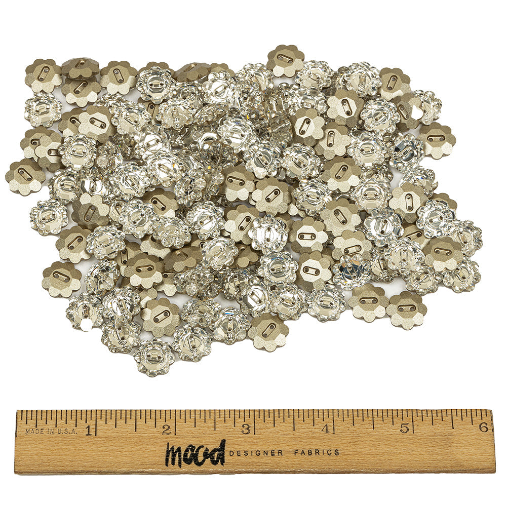 Vintage Crystal Foil Backed 14mm 2 Hole Flower Button