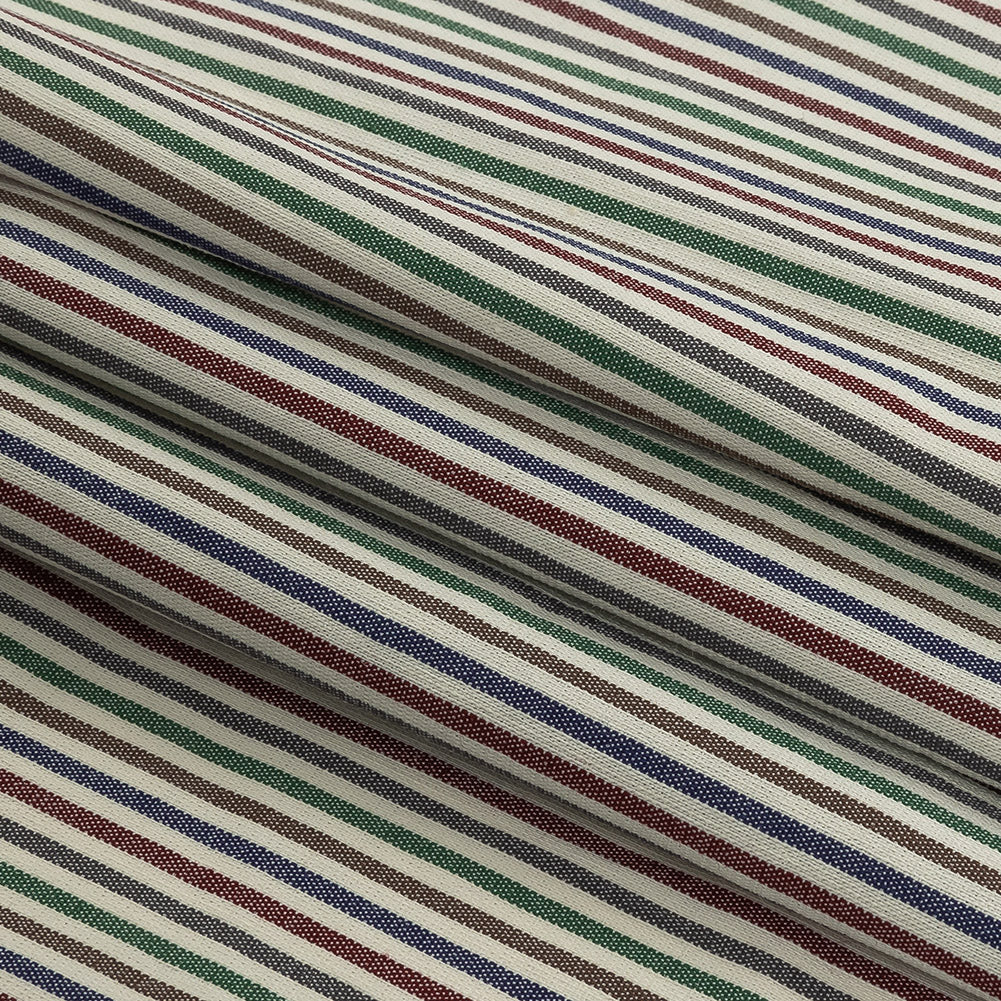 Burnt Russet, Duck Green and Crown Blue Striped Stretch Cotton Woven