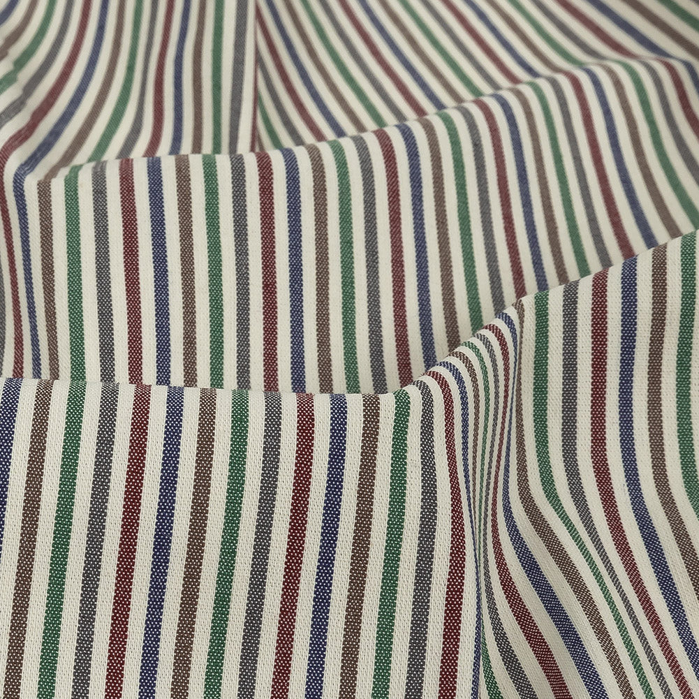 Burnt Russet, Duck Green and Crown Blue Striped Stretch Cotton Woven