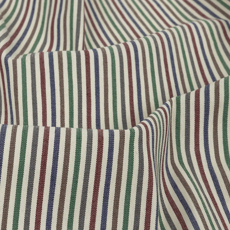 Burnt Russet, Duck Green and Crown Blue Striped Stretch Cotton Woven