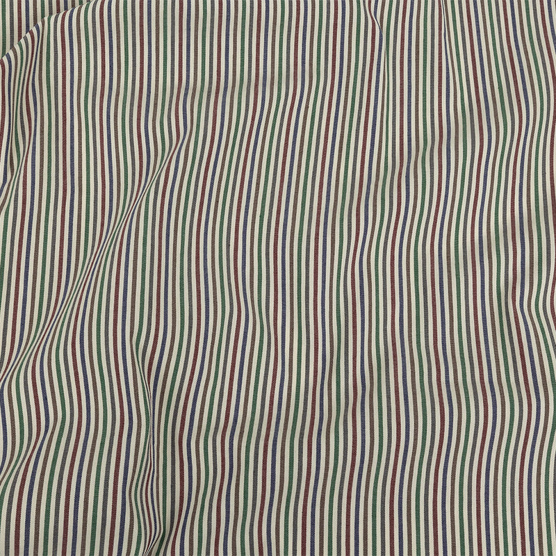 Burnt Russet, Duck Green and Crown Blue Striped Stretch Cotton Woven