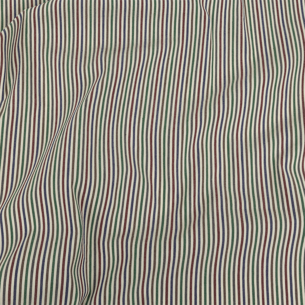 Burnt Russet, Duck Green and Crown Blue Striped Stretch Cotton Woven