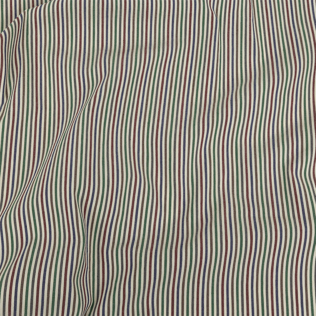 Burnt Russet, Duck Green and Crown Blue Striped Stretch Cotton Woven