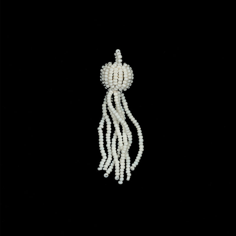 Vintage White Glass Beaded Tassel Ornament - 2.25" x 0.5625"