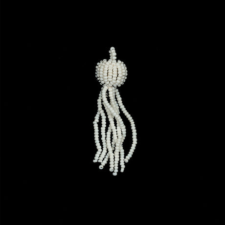 Vintage White Glass Beaded Tassel Ornament - 2.25" x 0.5625"