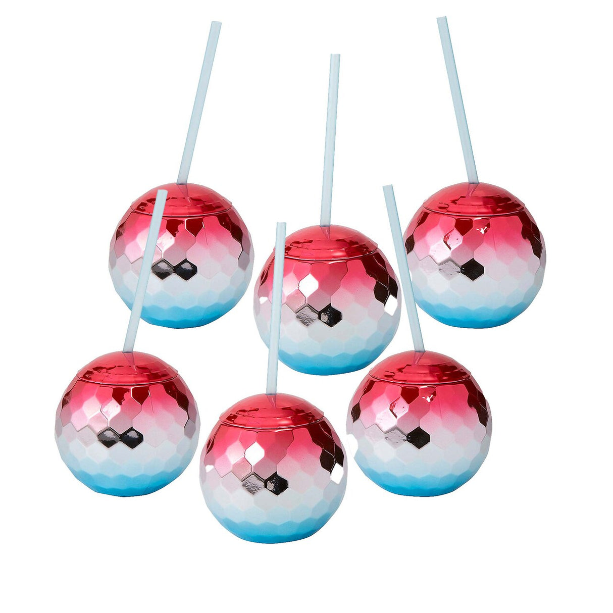 20 oz Patriotic Disco Ball-Shaped Plastic Cups with Lids & Straws 6 Pieces