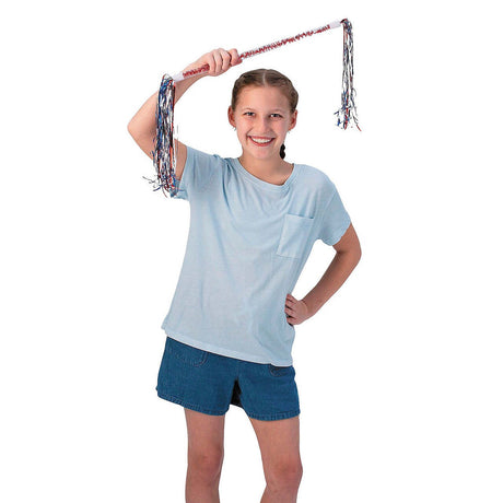 18" Patriotic Red, White & Blue Tinsel Plastic Batons 6 Pc.