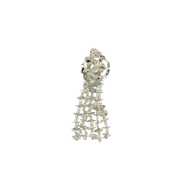 Vintage Silver Beaded and Sequined Tassel Ornament - 2" x 0.5"