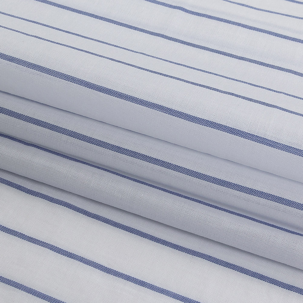 White and Delft Pencil Stripes Cotton Shirting