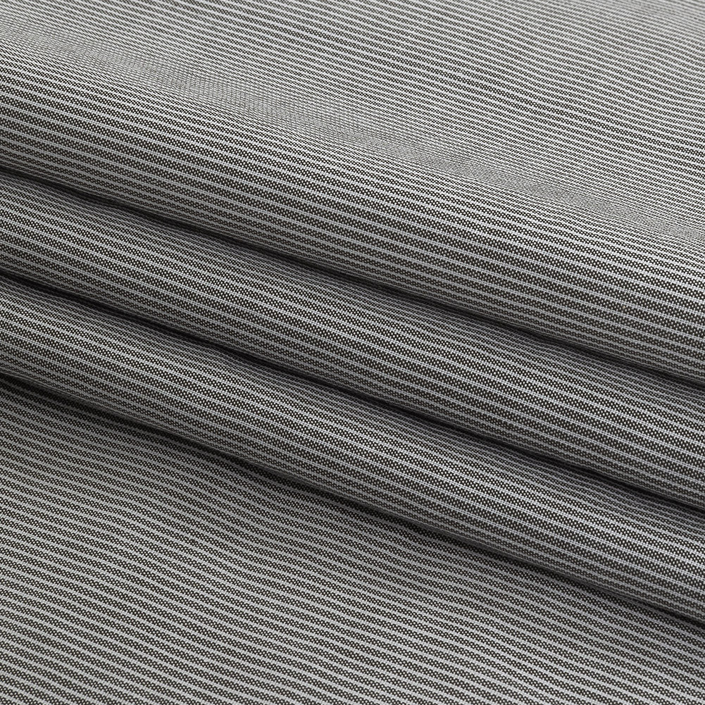 Gray and Tofu Hairline Stripe Stretch Cotton Shirting