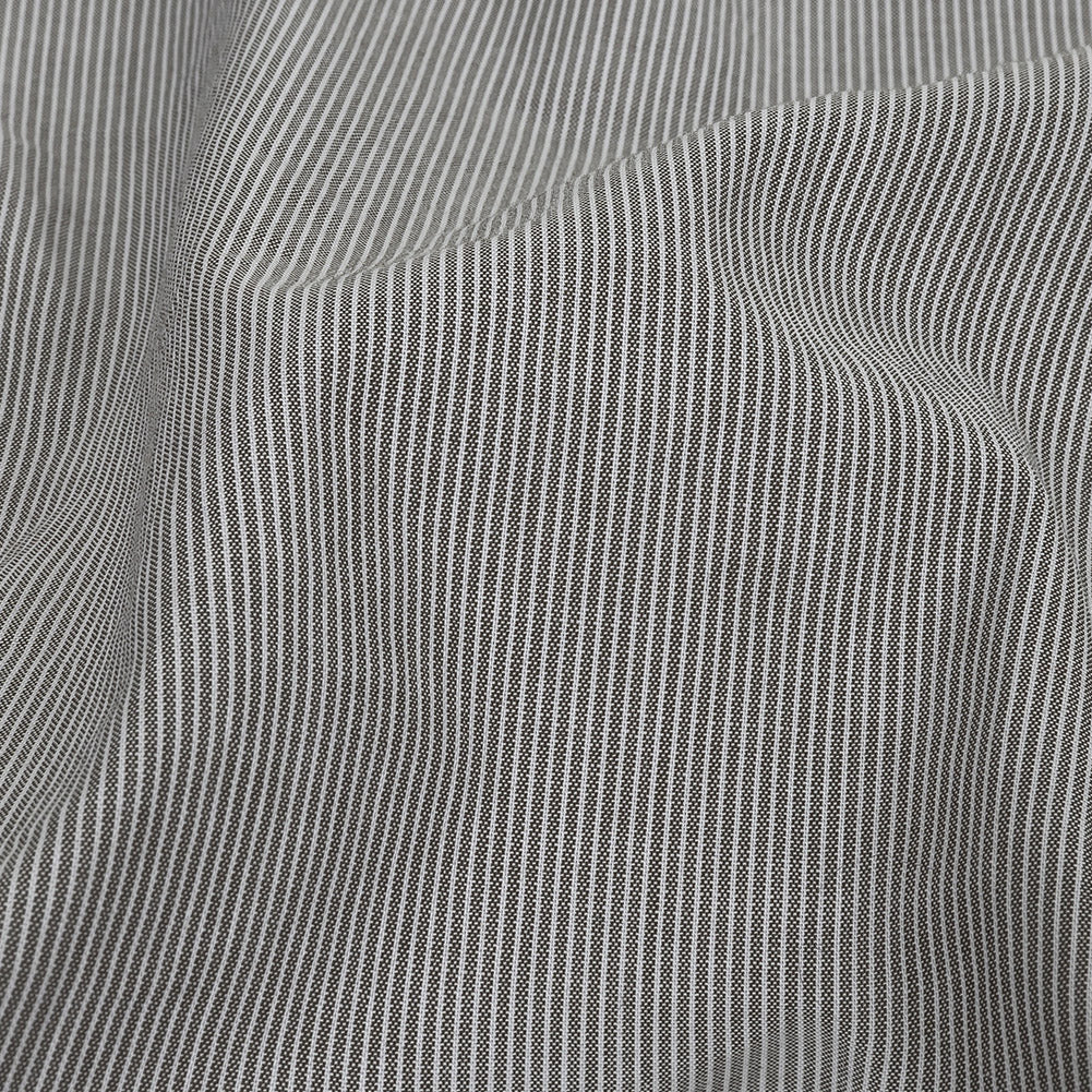 Gray and Tofu Hairline Stripe Stretch Cotton Shirting