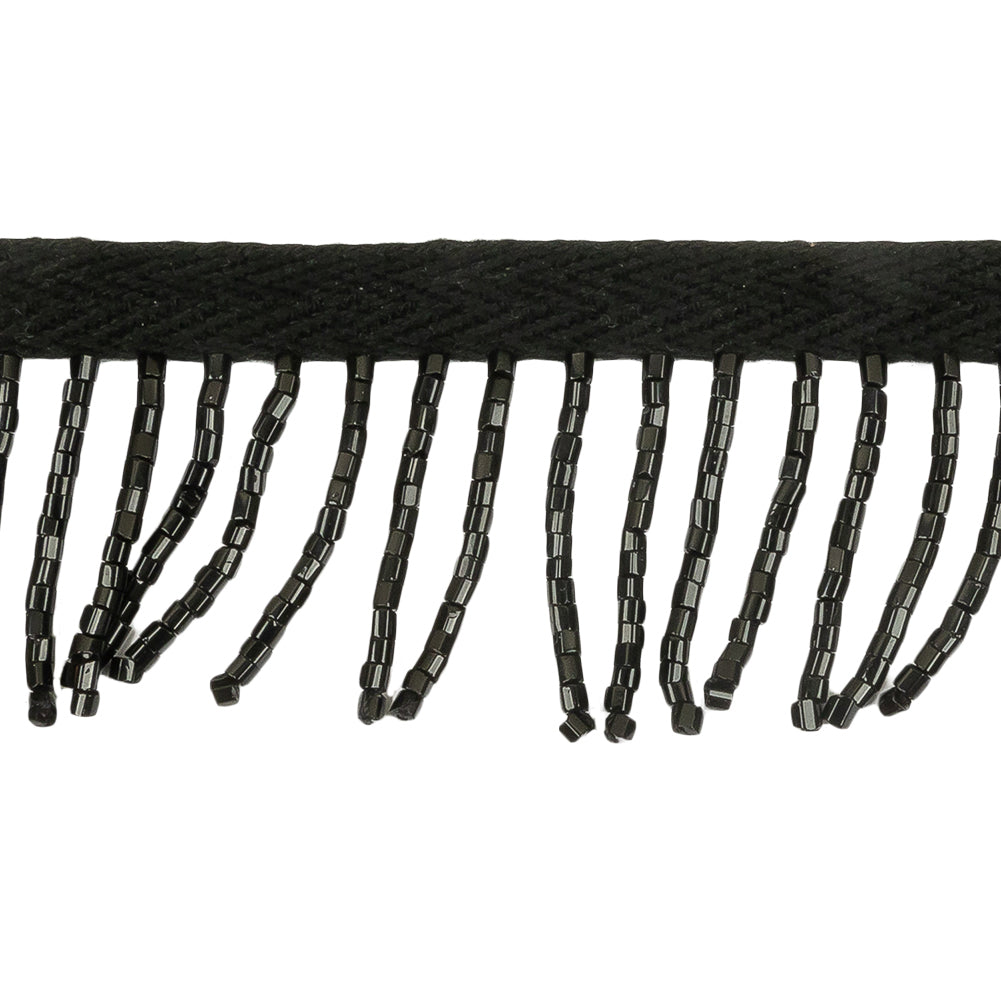 Vintage Black Chop Beaded Chainette Fringe - 1"