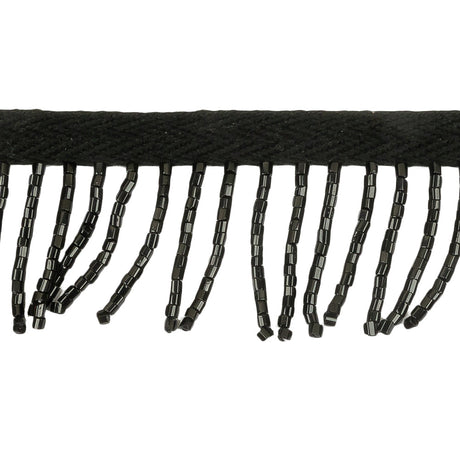 Vintage Black Chop Beaded Chainette Fringe - 1"