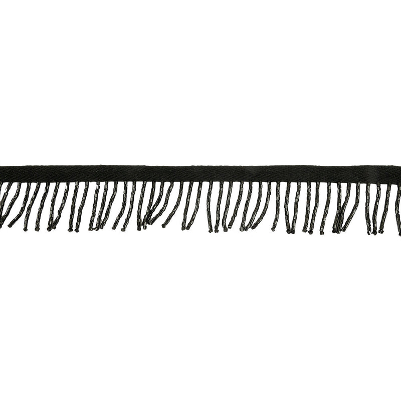 Vintage Black Chop Beaded Chainette Fringe - 1"