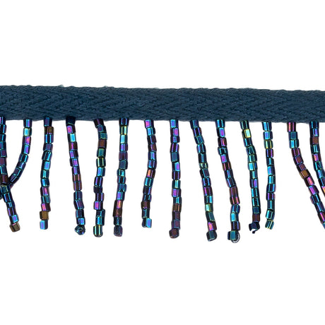 Vintage Blue Iris and Navy Chop Beaded Chainette Fringe - 1"