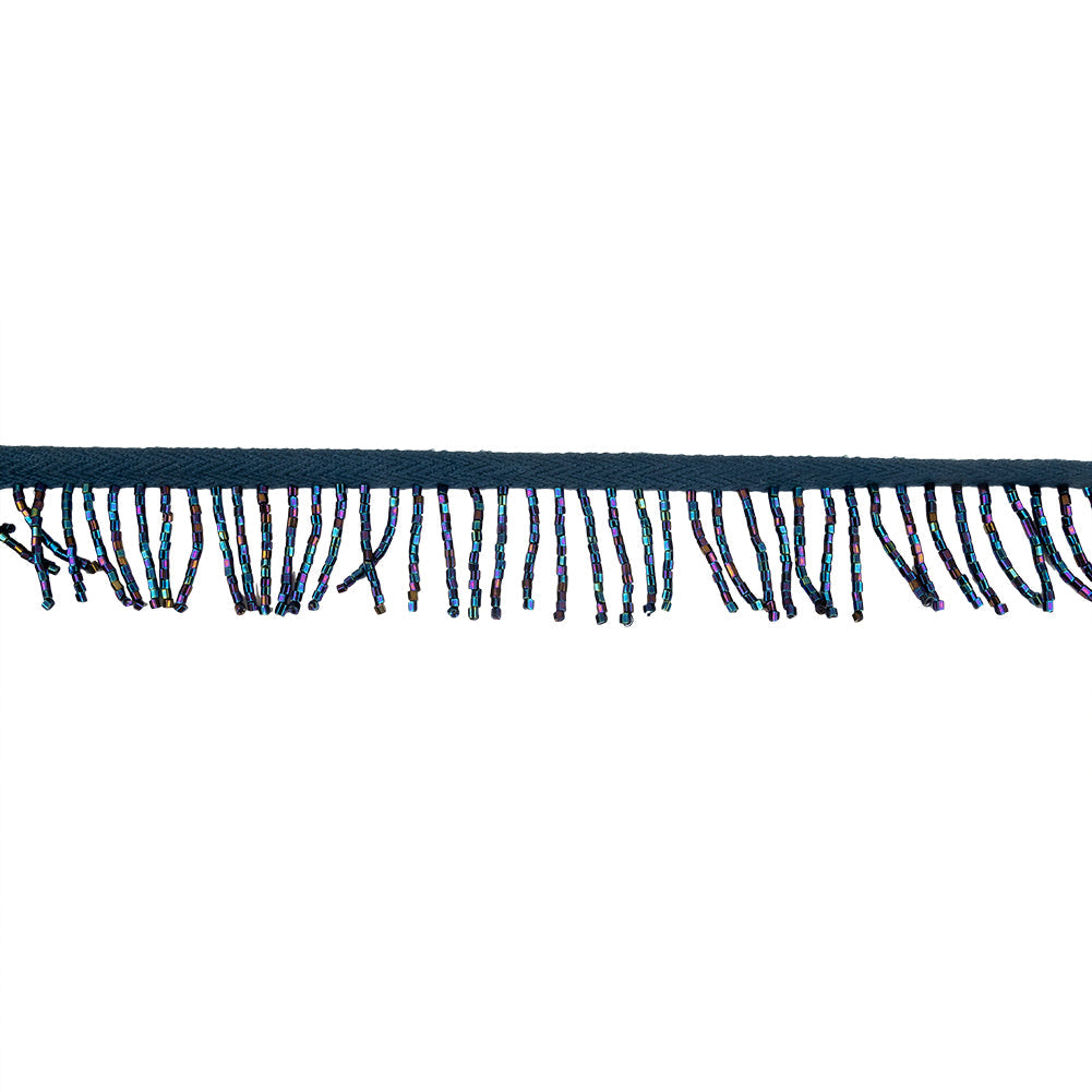 Vintage Blue Iris and Navy Chop Beaded Chainette Fringe - 1"