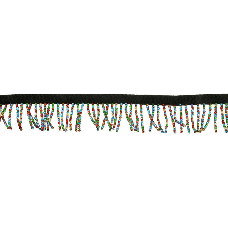 Vintage Multicolored and Black Seed Beaded Chainette Fringe - 1"