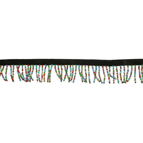 Vintage Multicolored and Black Seed Beaded Chainette Fringe - 1"