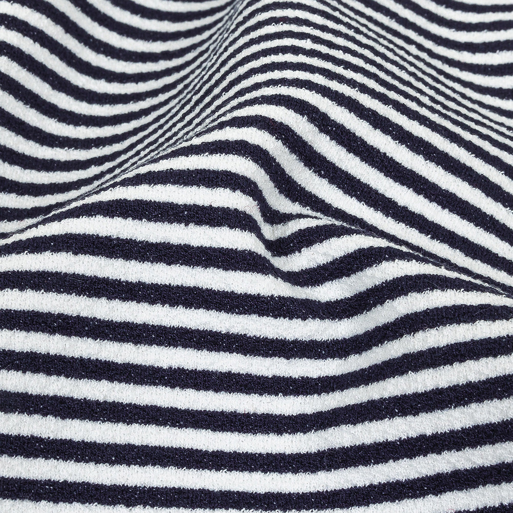 Parisian Night and White Candy Striped Stretch Cotton and Polyester Liverpool Knit