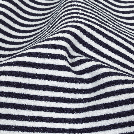 Parisian Night and White Candy Striped Stretch Cotton and Polyester Liverpool Knit